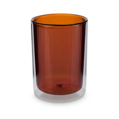 Ribbed Double Walled Glass Tumbler Short Amber CG Tea Ribbed Double Walled Glass Tumbler Short Amber
