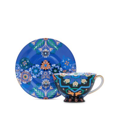 Portuguese Tiles Remix Short Cup & Saucer Blue CG Tea Portuguese Tiles Remix Short Cup & Saucer Blue