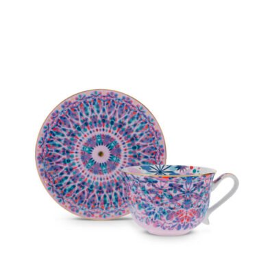 Spiral Kaleidoscope Generous Cup & Saucer Pink CG Tea Spiral Kaleidoscope Generous Cup & Saucer Pink