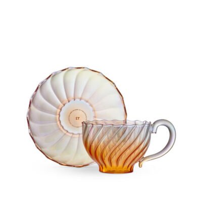 Valentina Glass Cup & Saucer Peach