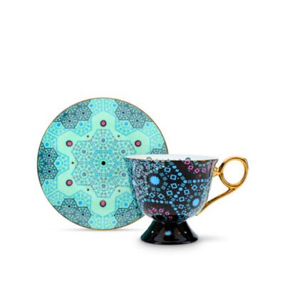 Moroccan Tealeidoscope Black Cup & Saucer Tall CG Tea Moroccan Tealeidoscope Black Cup & Saucer Tall